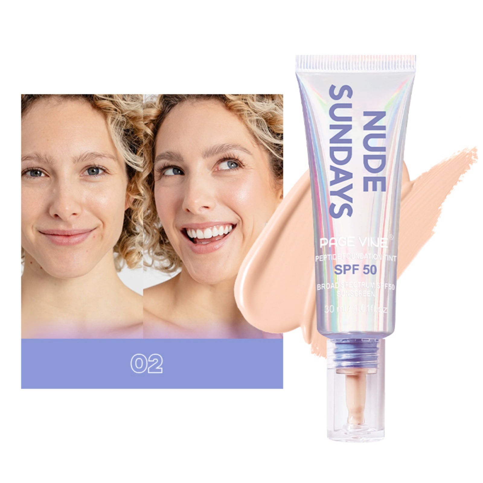 Naked Sundays BeautyScreen SPF 50 Mineral Peptide Foundation Tint, 2in1 Skin Tint with
