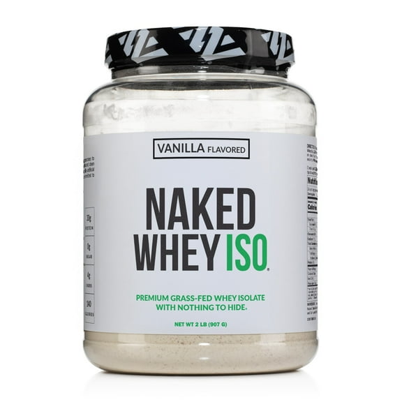 Naked Vanilla Whey Isolate Protein - Only 4 Ingredients, 30g Grass-Fed Protein, Undenatured, No GMO, No Soy, Gluten-Free, No Preservatives - 24 Servings