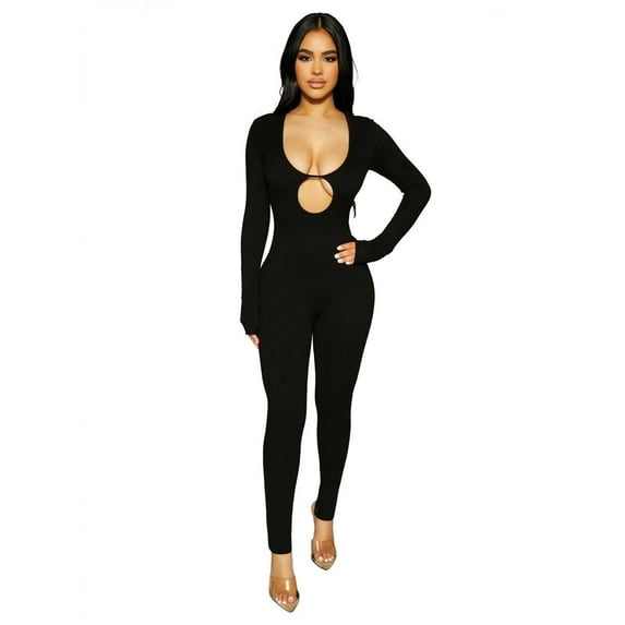 Naked Wardrobe BLACK Women's Long Sleeve Key Hole Jumpsuit, US Medium