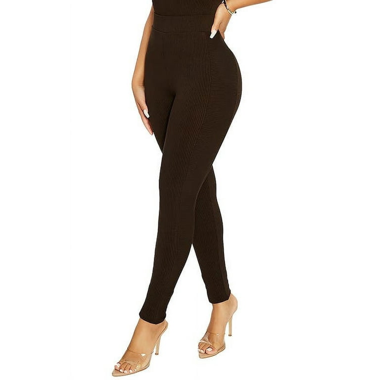 Naked Wardrobe Snatched to the Side Ribbed Leggings in Black at