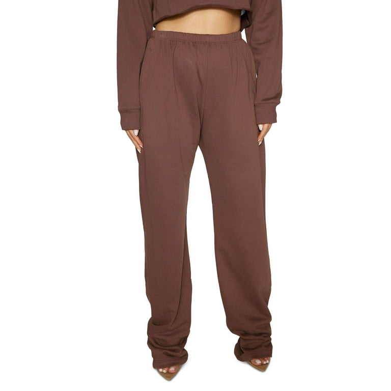 Naked Wardrobe Solid French Terry Relaxed Sweatpants Brown XS Walmart
