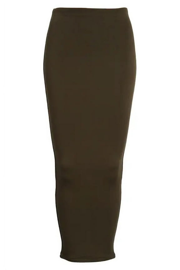 Womens Solid Hourglass Midi Skirt, Olive, Small