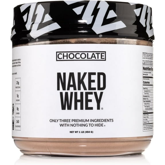 Naked Whey 1LB - All Natural Grass Fed Whey Protein Powder, Organic Chocolate, and Coconut Sugar - No GMO, No Soy, and Gluten Free, Aid Growth and Recovery - 12 Servings