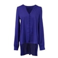 thumbnail image 1 of Naked Zebra Band Collar Front Button Up Long Sleeved High Low Woven Blouse, 1 of 5