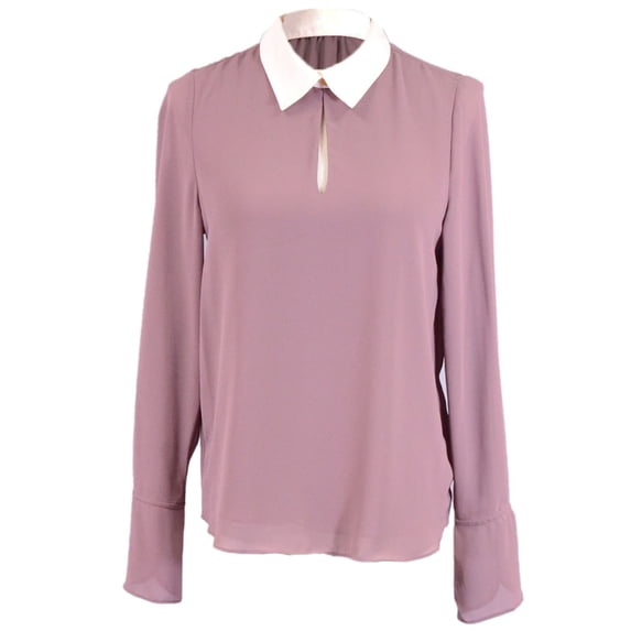Naked Zebra Collared Button Keyhole Neckline Poplin Chiffon Long Sleeved Top