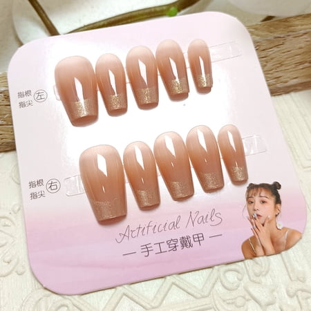 Naked color gradual change nail art piece, cat eye French nail patch finished product wholesale 10 pieces sub-code hand-worn nail