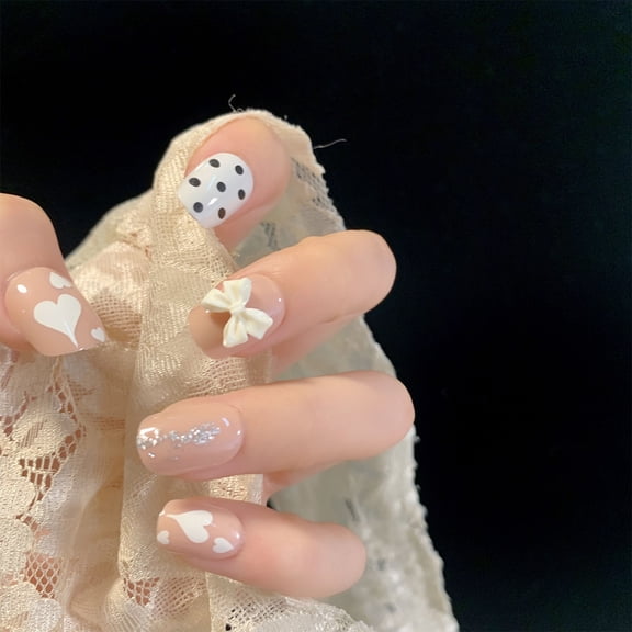 Naked milk tea polka dot bow wearing nail art finished fake nail nail nail patch nail patch removable nail piece