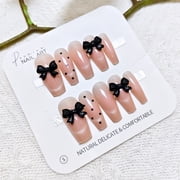 Naked pink black bow sweet manicure, cute and playful wind wearing nail long nail 10 pieces sub-code fake nail patch