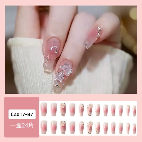 Naked powder gradual change crystal rose gold beads nail art, fairy gas gentle and sweet wind wearing nail 24 pieces nail patch