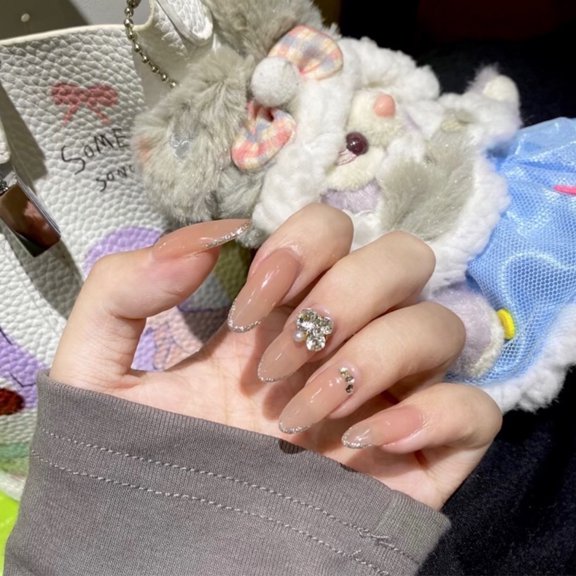 Naked through silver edge French stacking diamond wearing nail art finished fake nail nail nail patch nail patch removable nail piece