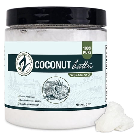 Organic Coconut Butter - 100% Extra Virgin Unrefined Cold-Pressed Coconut Oil, Food & Therapeutic Grade, 8 oz