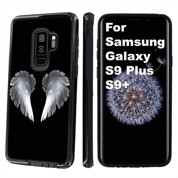 NakedShield Black Defender Phone Case Compatible for Samsung Galaxy S9 Plus,Angel Wing Print,Dual-Layer,Edge Protection,TPU Rubber with PC Shell,Designed in USA