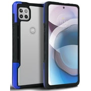 Nakedcellphone Acrylic Hybrid Series Compatible with Motorola One 5G Ace Case - [Black/Blue] Clear Back Panel, TPU Rubber Trim, Anti-Shock Phone Cover for XT2113