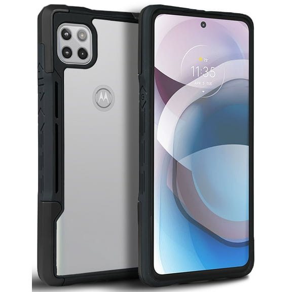 Nakedcellphone Acrylic Hybrid Series Compatible with Motorola One 5G Ace Case - [Black] Transparent Clear Back Panel, TPU Rubber Trim, Anti-Shock Phone Cover for XT2113