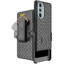 Nakedcellphone Case with Clip for Motorola Edge  5G UW (2022), Slim Hard Shell Phone Cover with Stand and [Rotating/Ratchet] Belt Hip Holster for Moto Edge Plus 2022 - Black