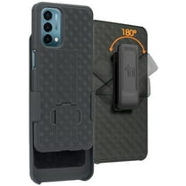 Nakedcellphone Case with Clip for OnePlus Nord N200 5G, Slim Hard Shell Phone Cover with Kickstand and [Rotating/Ratchet] Belt Hip Holster Combination - Black Tread