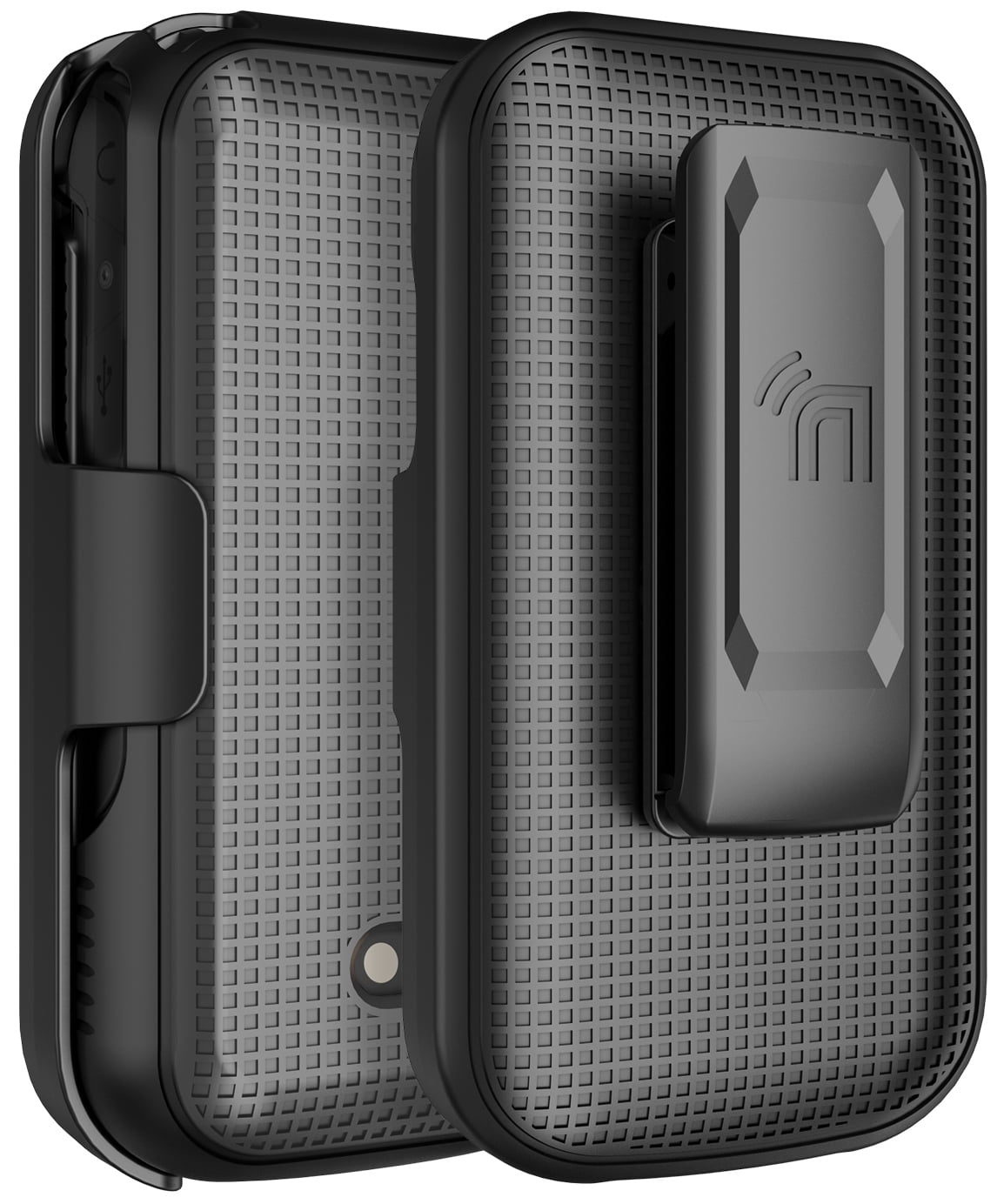 Nakedcellphone Case and Belt Clip Combo for Sonim XP3plus 5G Flip Phone (XP3 Plus X320, 2025), Textured Hard Cover and Holster/Holder - Black Tread