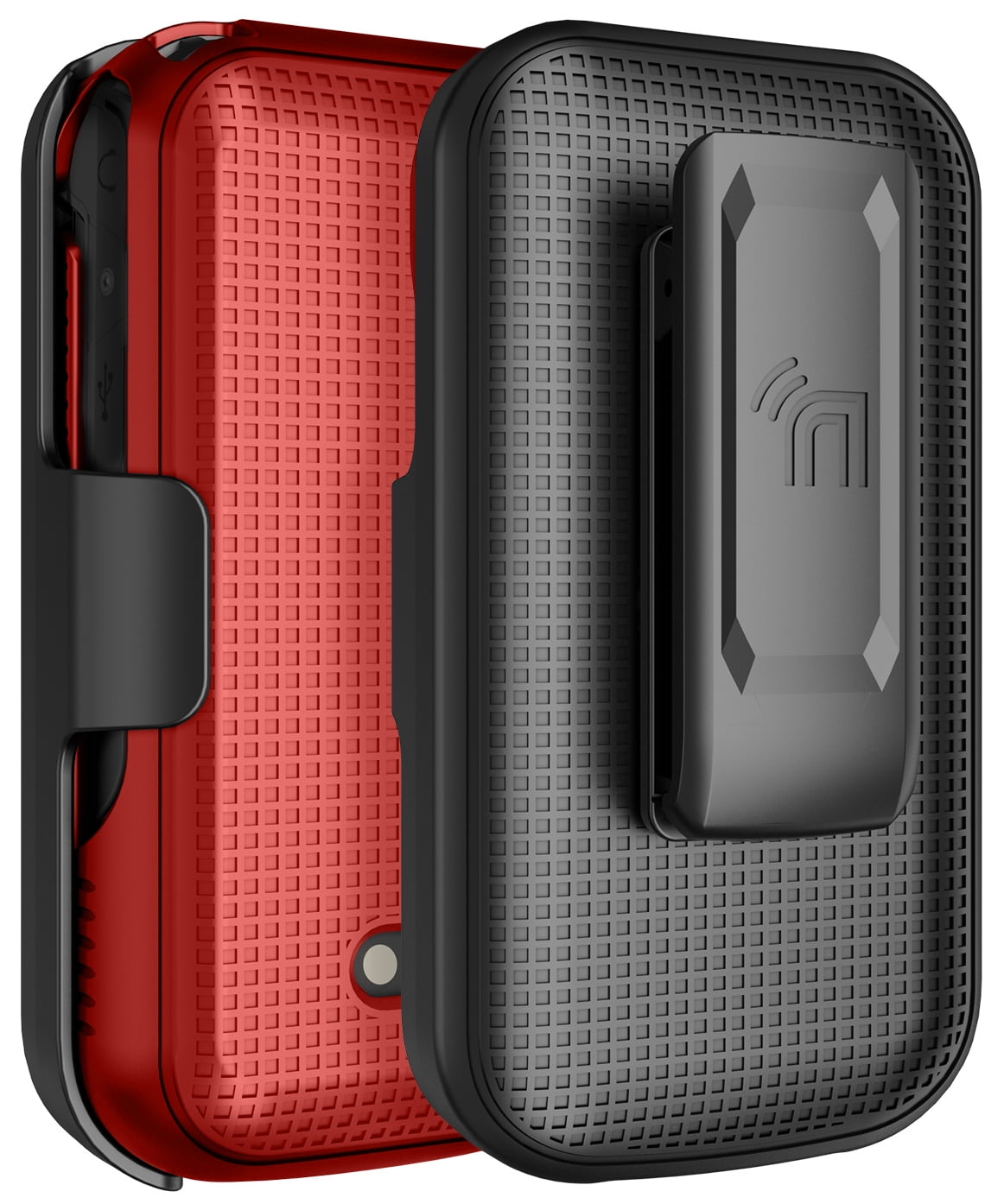 Nakedcellphone Case and Belt Clip Combo for Sonim XP3plus 5G Flip Phone (XP3 Plus X320, 2025), Textured Hard Cover and Holster/Holder - Bold Red