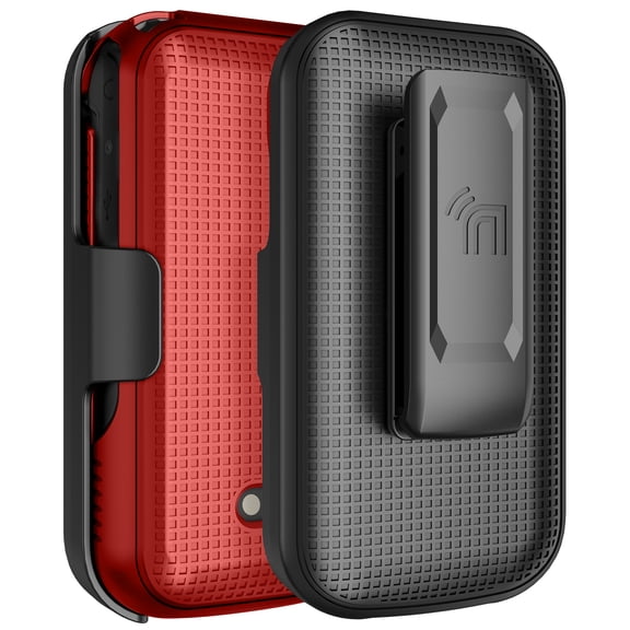 Nakedcellphone Case and Belt Clip Combo for Sonim XP3plus 5G Flip Phone (XP3 Plus X320, 2025), Textured Hard Cover and Holster/Holder - Bold Red