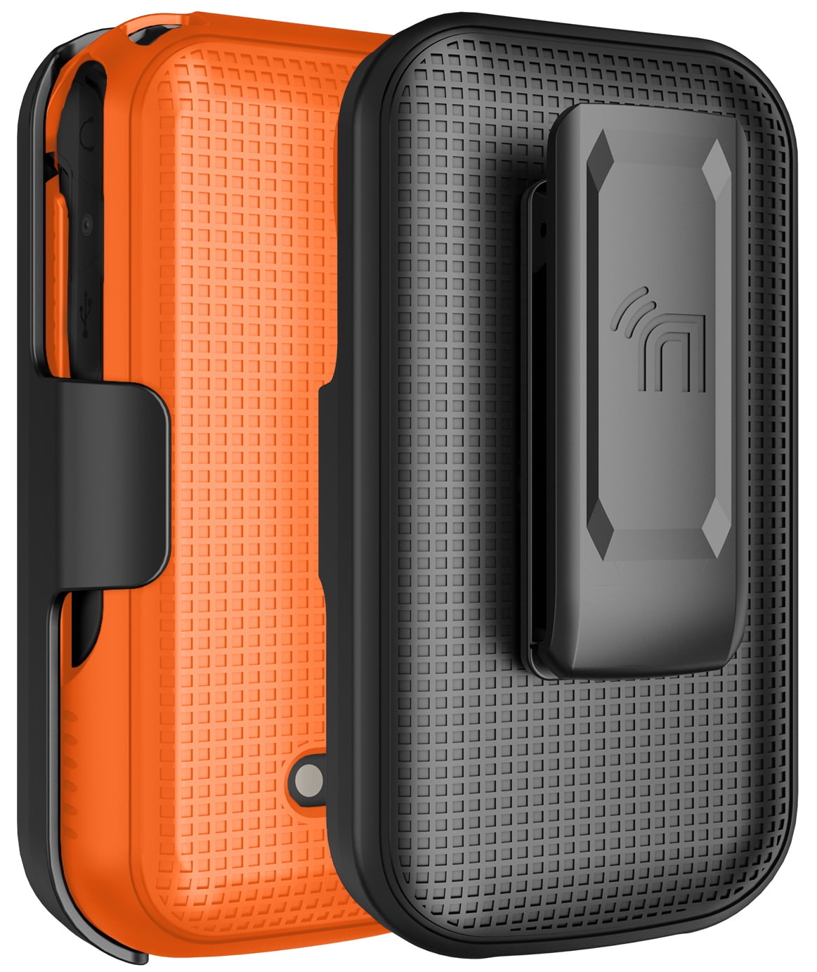 Nakedcellphone Case and Belt Clip Combo for Sonim XP3plus 5G Flip Phone (XP3 Plus X320, 2025), Textured Hard Cover and Holster/Holder - Bright Orange