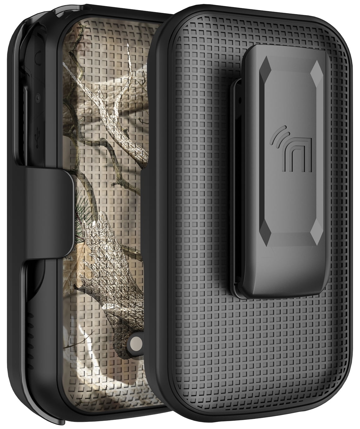 Nakedcellphone Case and Belt Clip Combo for Sonim XP3plus 5G Flip Phone (XP3 Plus X320, 2025), Textured Hard Cover and Holster/Holder - Bush Camo