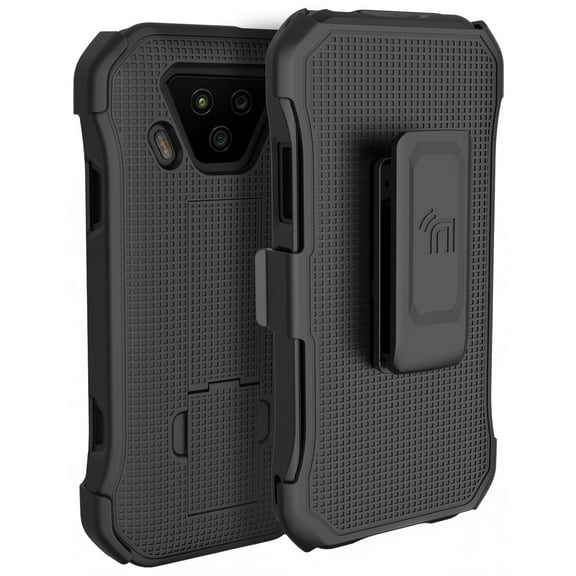 Nakedcellphone Combo Compatible with Verizon Kyocera DuraForce Ultra 5G UW (E7110) Case, [Black] Slim Kickstand Phone Cover with [Rotating/Ratchet] Belt Clip Holster Combination