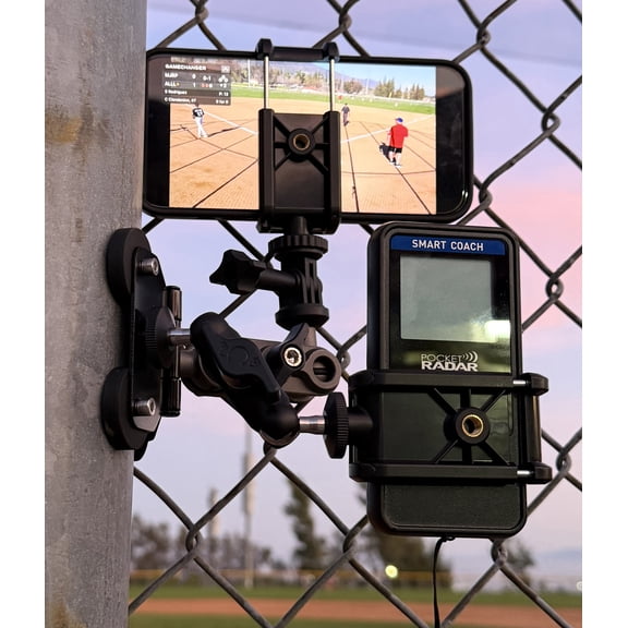 Nakedcellphone Combo Fence Mount and Magnetic Post Holder for Gamechanger Cell Phone, iPhone, Mevo Start, GoPro - Ideal for Recording Baseball, Softball, Tennis, Pickleball