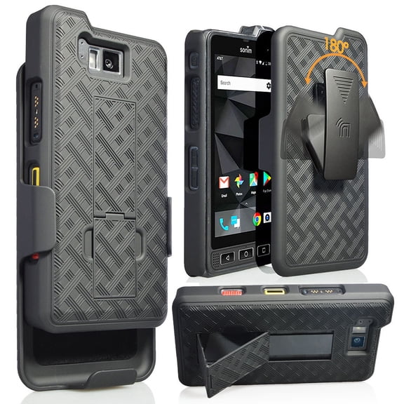 Nakedcellphone Combo Series Compatible with Sonim XP8 Phone Case, Kickstand Hard Cover with [Rotating/Ratchet] Belt Clip Holster for XP8800 - Black Tread