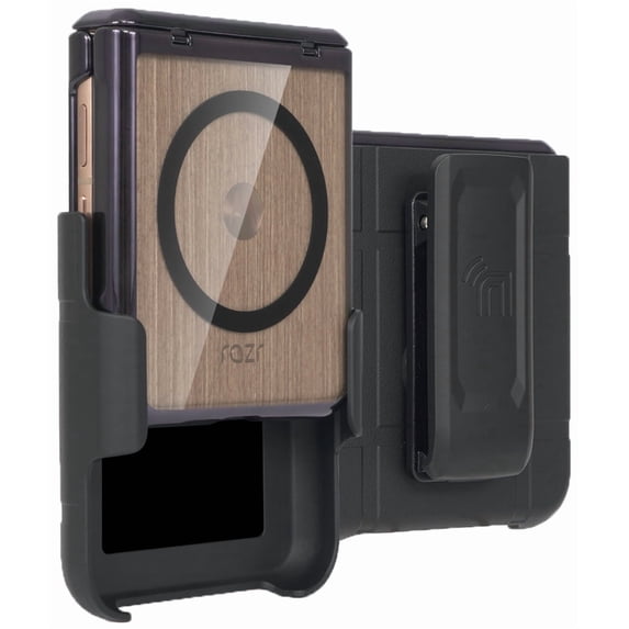 Nakedcellphone Electro Combo for Motorola RAZR ULTRA 2025 Phone Case with Belt Clip Holster Holder - Built-In Screen Protector - Hinge Cover - Compatible with MagSafe - Black/Clear