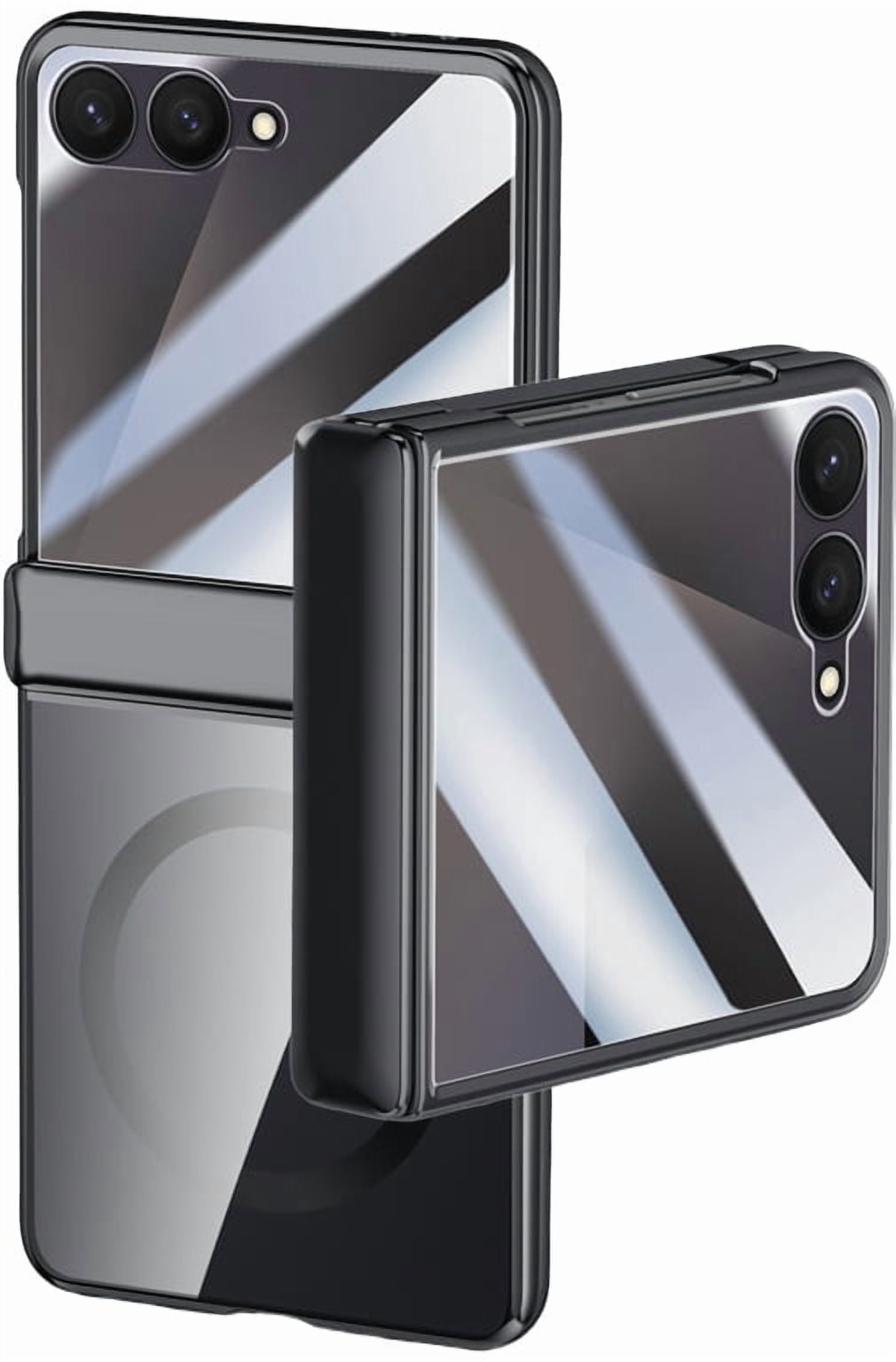 Nakedcellphone Electro Series for Samsung Galaxy Z Flip 7 Phone Case - Built-In Screen Protector and Hinge Cover - Compatible with MagSafe - Black/Clear