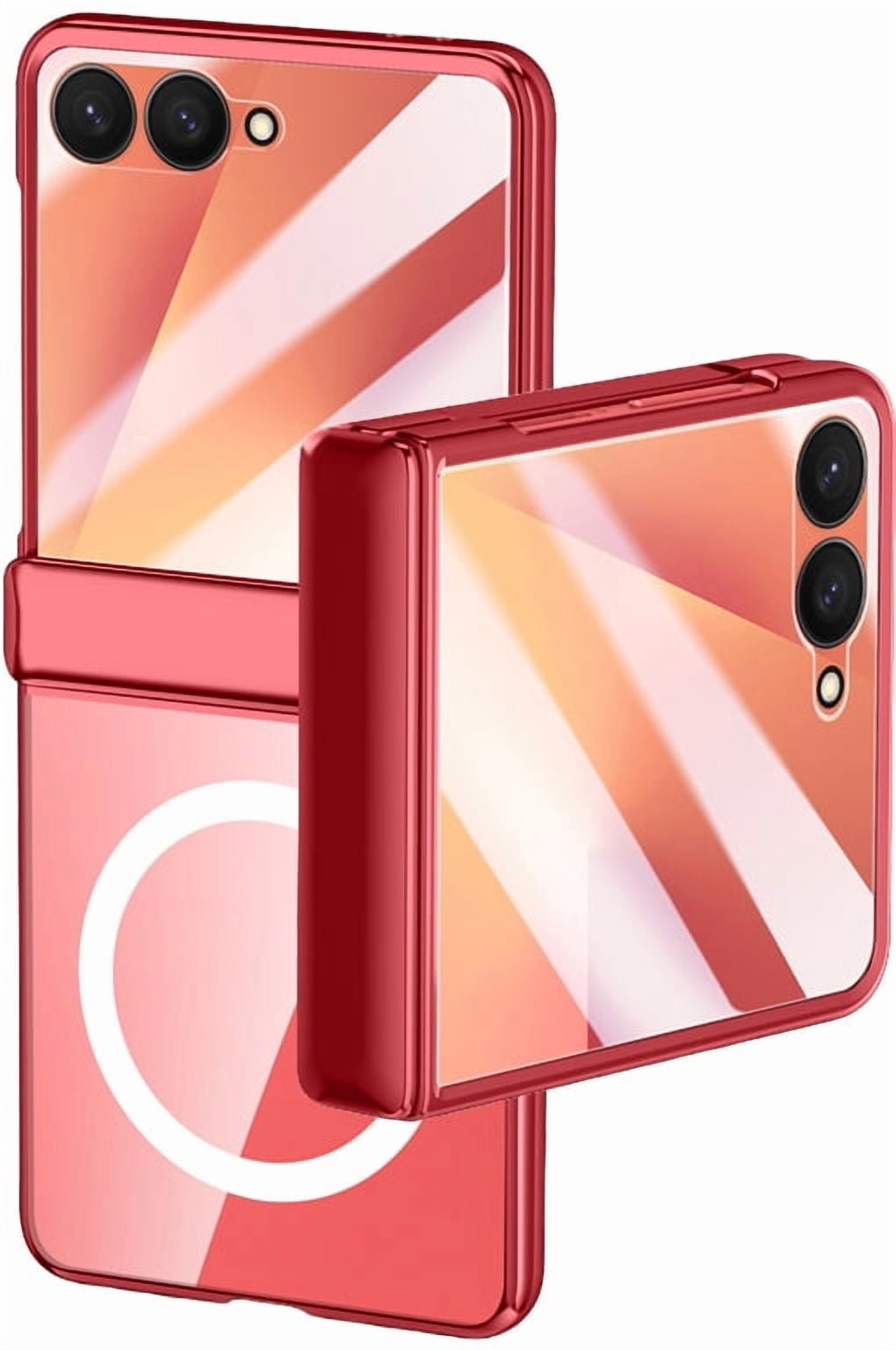 Nakedcellphone Electro Series for Samsung Galaxy Z Flip 7 Phone Case - Built-In Screen Protector and Hinge Cover - Compatible with MagSafe - Red/Clear
