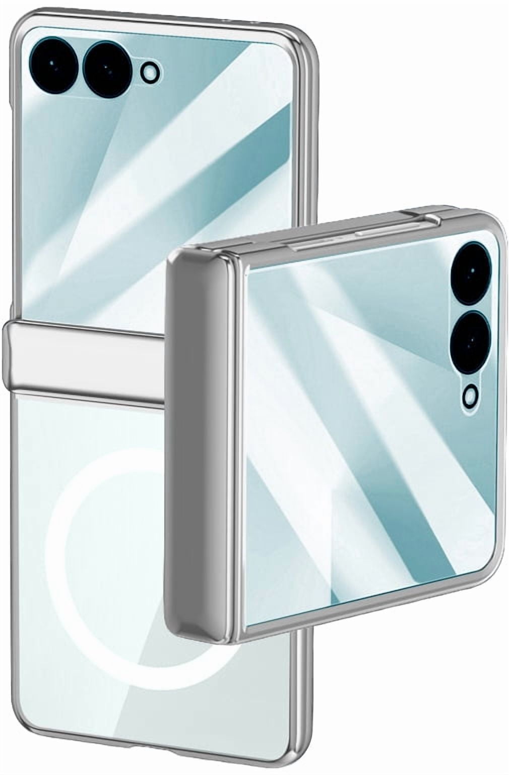 Nakedcellphone Electro Series for Samsung Galaxy Z Flip 7 Phone Case - Built-In Screen Protector and Hinge Cover - Compatible with MagSafe - Silver/Clear