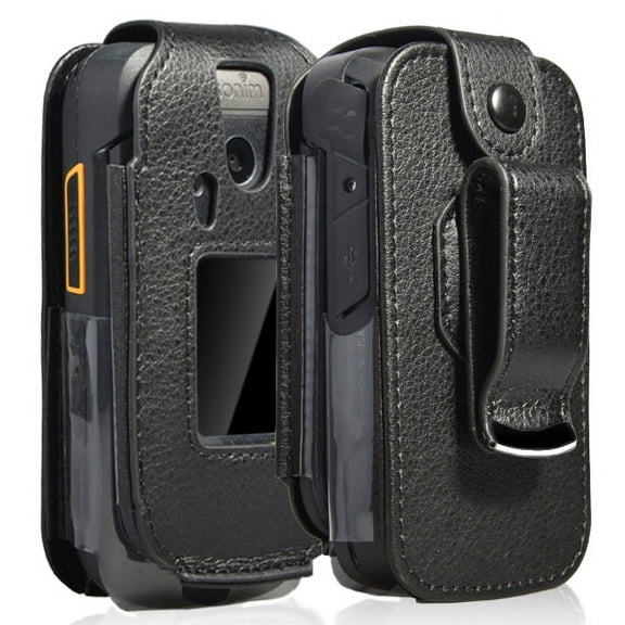 Nakedcellphone Fitted Series compatible with Sonim XP3 XP3800 Phone Case, [Black Vegan Leather] Form-Fit Cover with [Built-In Screen Protection] and [Metal Belt Clip]