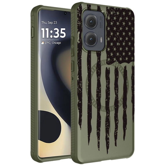 Nakedcellphone Flex Series for Motorola Edge 2024 Phone Case (Compatible with MagSafe) - Army Green Rugged USA Flag