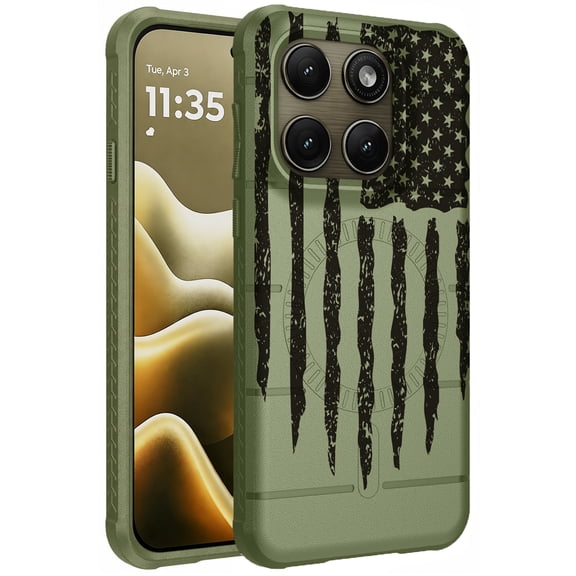 Nakedcellphone Flex Series for Motorola Edge 2026 Phone Case (Compatible with MagSafe) - Army Green Rugged USA Flag