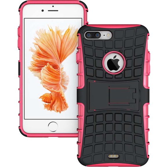 Nakedcellphone Grenade Grip Series Compatible with iPhone 8 Plus Case, Hybrid Cover with Kickstand Viewing Stand [PINK] for Apple iPhone 7 Plus