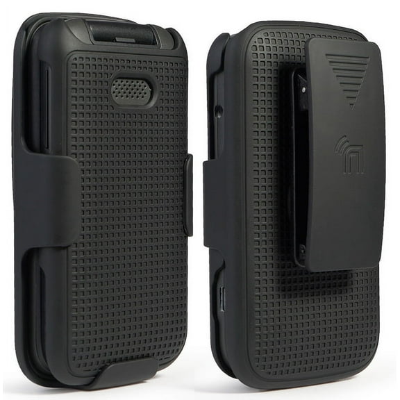 Nakedcellphone [Grid Texture] Snap-On Hard Case Cover with [Rotating/Ratchet] Belt Clip Holster Holder for Alcatel Go Flip 3, Alcatel Smartflip Phone (2019) 4052R/4052C/4052W