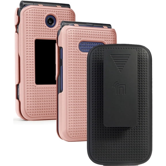Case with Clip for Cingular Flip 4 (U102AA) / Cricket Debut Flip 2020 (U102AC) Case, Nakedcellphone Protective Hard Cover and Belt Hip Holster - Rose Gold Pink