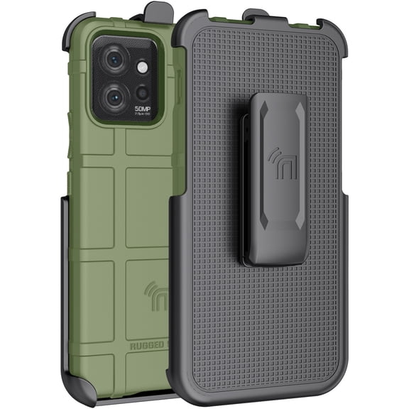 Nakedcellphone Holster Series for Motorola ThinkPhone Case, Special Ops Armor Rugged Shield Protective Cover and [Rotating Ratchet] Belt Clip - Olive Green