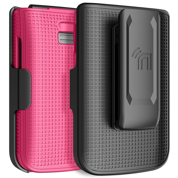 Nakedcellphone Holster Series for TCL Flip 3 Phone Case, Slim Hard Shell Cover and Belt Clip Holder Combination - Bright Hot Pink