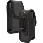Nakedcellphone Pouch for Alcatel Go Flip 4 TCL Flip Pro Phone 4056 Case, Black Vegan Leather Vertical Holster Holder Strong Metal Clip and Secure Belt Thread Loop Harness - Quiet Magnetic Closure