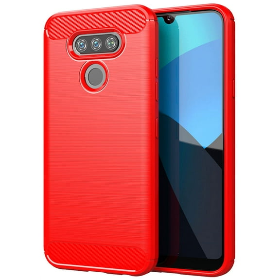 Nakedcellphone [RED CARBON FIBER] Flexible TPU Slim Phone Case Cover [Anti-Shock, Anti-Fingerprint] for Cricket LG Harmony 4, LG Premier Pro Plus (L455DL)
