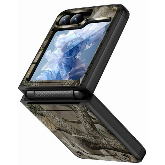 Nakedcellphone Skibidy Rizz Series for Samsung Galaxy Z Flip 6 Case, Hybrid Rugged Cover with Hidden Hinge Panel Protection for Z Flip6 Phone - Bush Camo