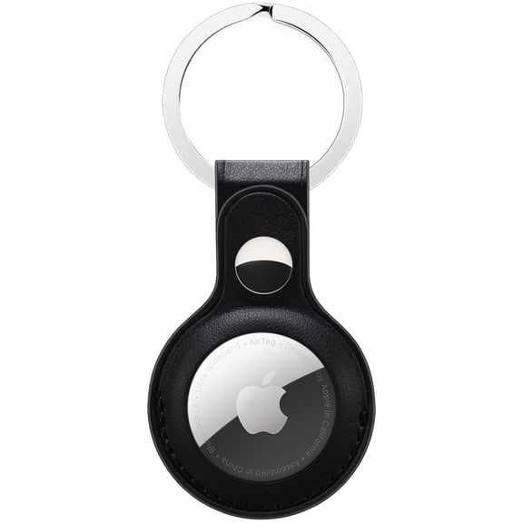 Nakedcellphone Vegan Leather Series Compatible with Apple AirTag, Key Ring Skin Case Cover Keychain Locator Chain Holder - Black