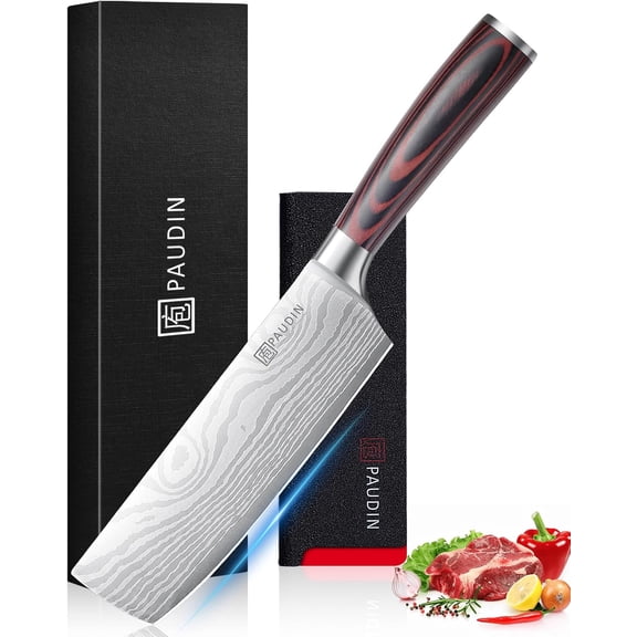 Nakiri Knife - 7" Razor Sharp Meat Cleaver and Vegetable Kitchen Knife, High Carbon Stainless Steel, Multipurpose Asian Chef Knife for Home and Kitchen with Ergonomic Handle