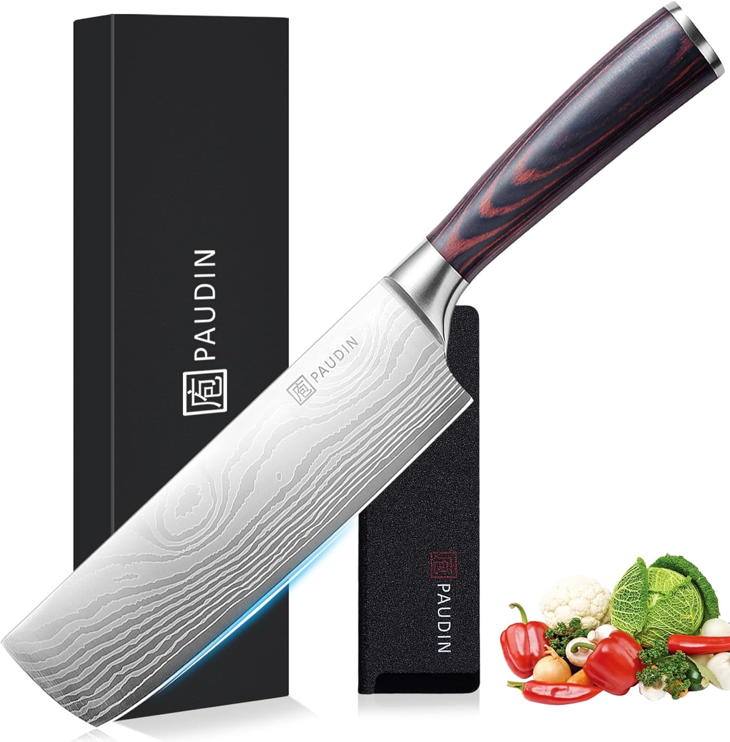 Nakiri Knife - 7" Razor Sharp Meat Cleaver and Vegetable Kitchen Knife, High Carbon Stainless Steel, Multipurpose Asian Chef Knife for Home and Kitchen with Ergonomic Handle