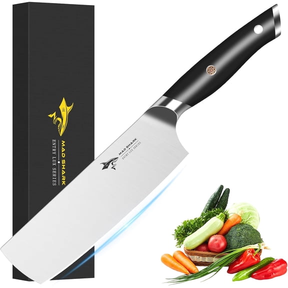 Nakiri Knife 7 inch Chef Knives, Vegetable Kitchen Knife with High Carbon Stainless Steel Blade, Multipurpose Asian Knife for Chopping, Cutting and Slicing with Ergonomic Handle