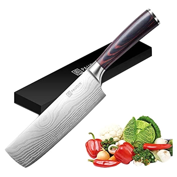 Nakiri Knife - PAUDIN Razor Sharp Meat Cleaver 7 inch High Carbon German Stainless Steel Vegetable Kitchen Knife, Multipurpose Asian Chef Knife for Home and Kitchen with Ergonomic Handle
