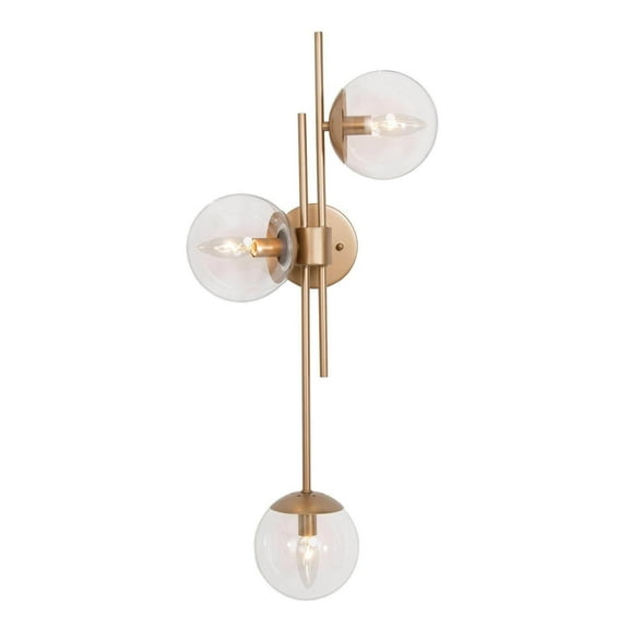 LNC Gold Globe Wall Sconce, 3-Light Modern Glass Fixture, E12, 30"H Vertical Mount