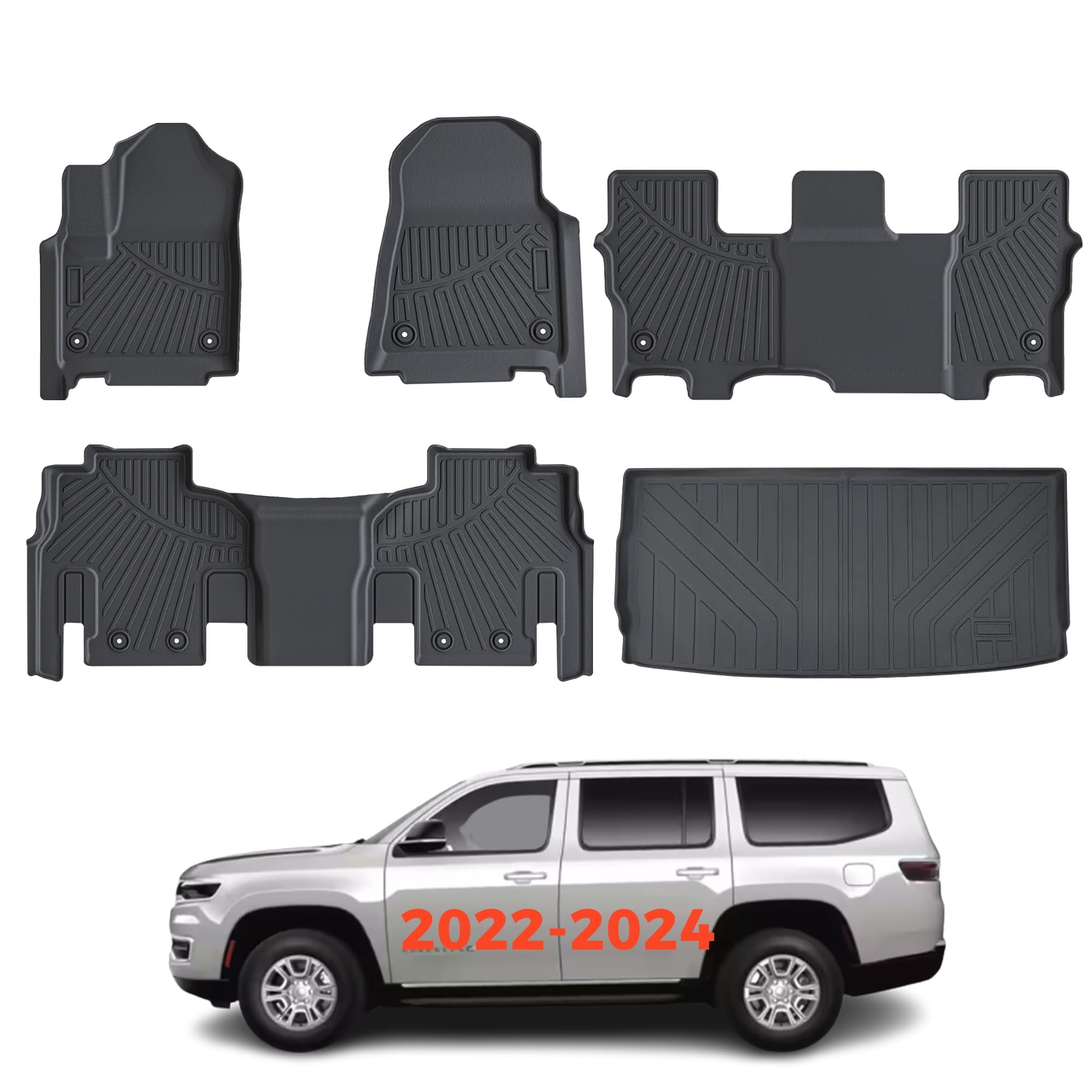 Nakonic 3 Row Floor Mat and Cargo Liner Set Fit forJeep Wagoneer 2022